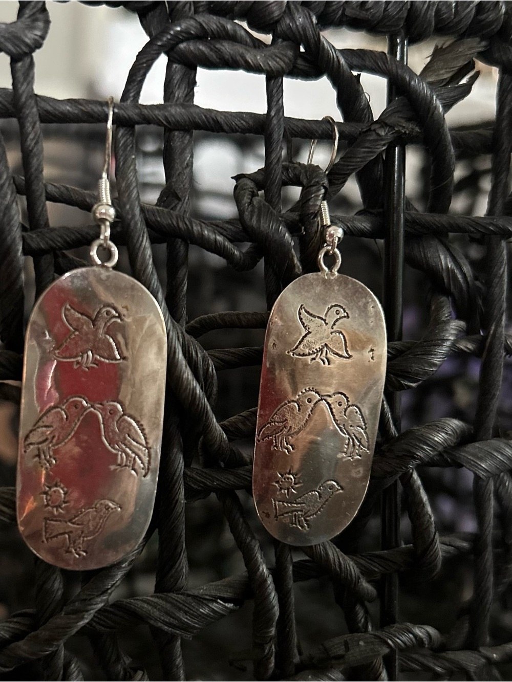 Sterling-Style Silver Bird Engraved Drop Earrings